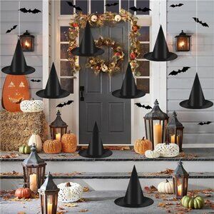 12 PCS Hanging Witch Hats Black/Pink, 16 PCS 3D Bats Stickers for Halloween